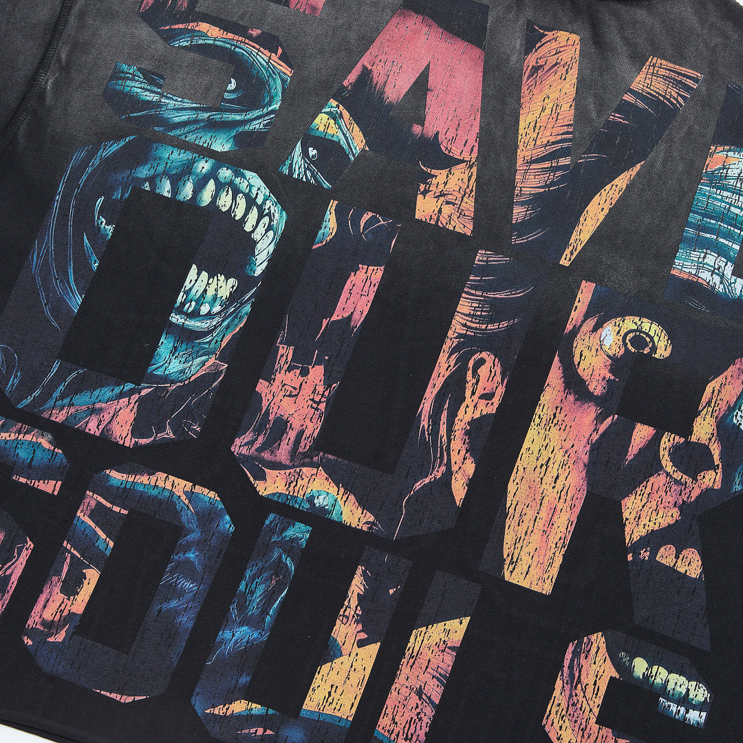 Rare Peace No Longer Human Oversized Graphic Tee — Washed Black