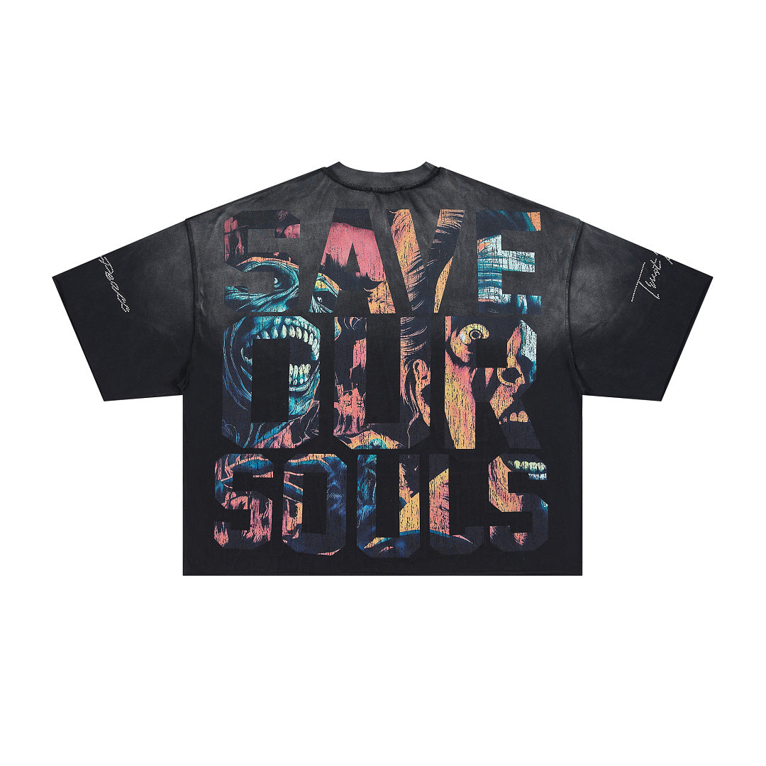 Rare Peace No Longer Human Oversized Graphic Tee — Washed Black
