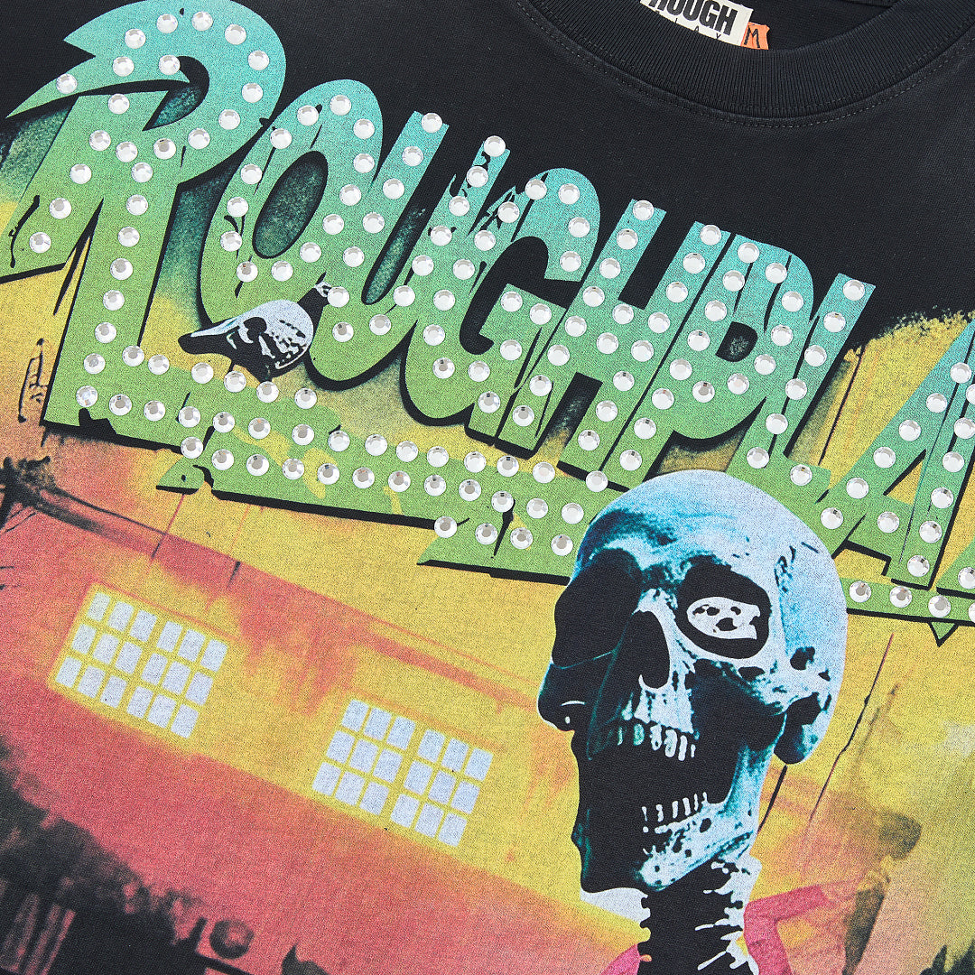 Rough Play Skeleton Cruiser Oversized Graphic Tee — Washed Black