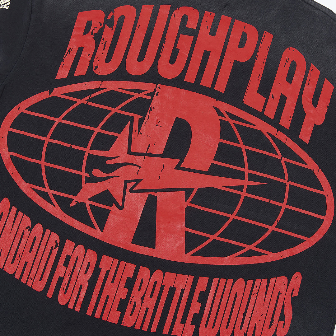 Rough Play Skeleton Cruiser Oversized Graphic Tee — Washed Black