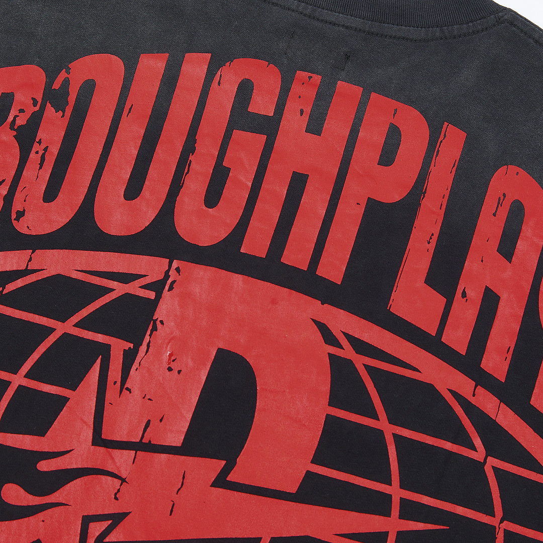 Rough Play Skeleton Cruiser Oversized Graphic Tee — Washed Black