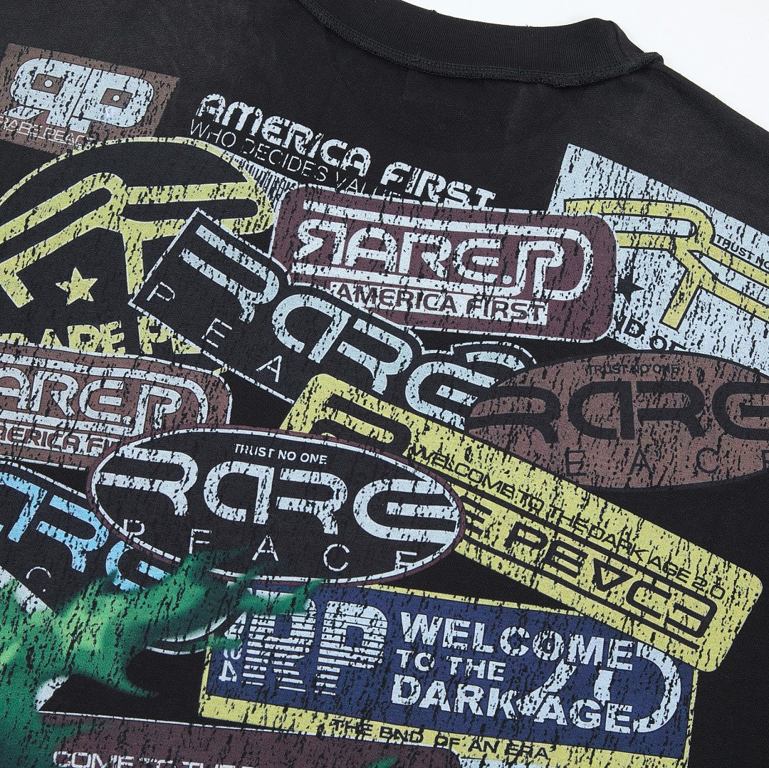 Rare Peace Decals Oversized Graphic Tee — Washed Black