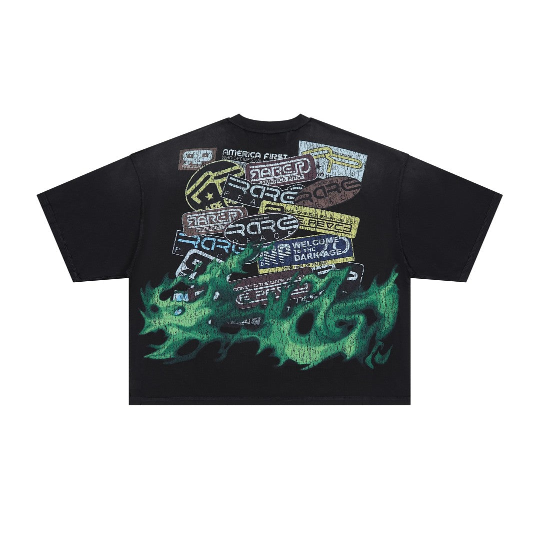 Rare Peace Decals Oversized Graphic Tee — Washed Black