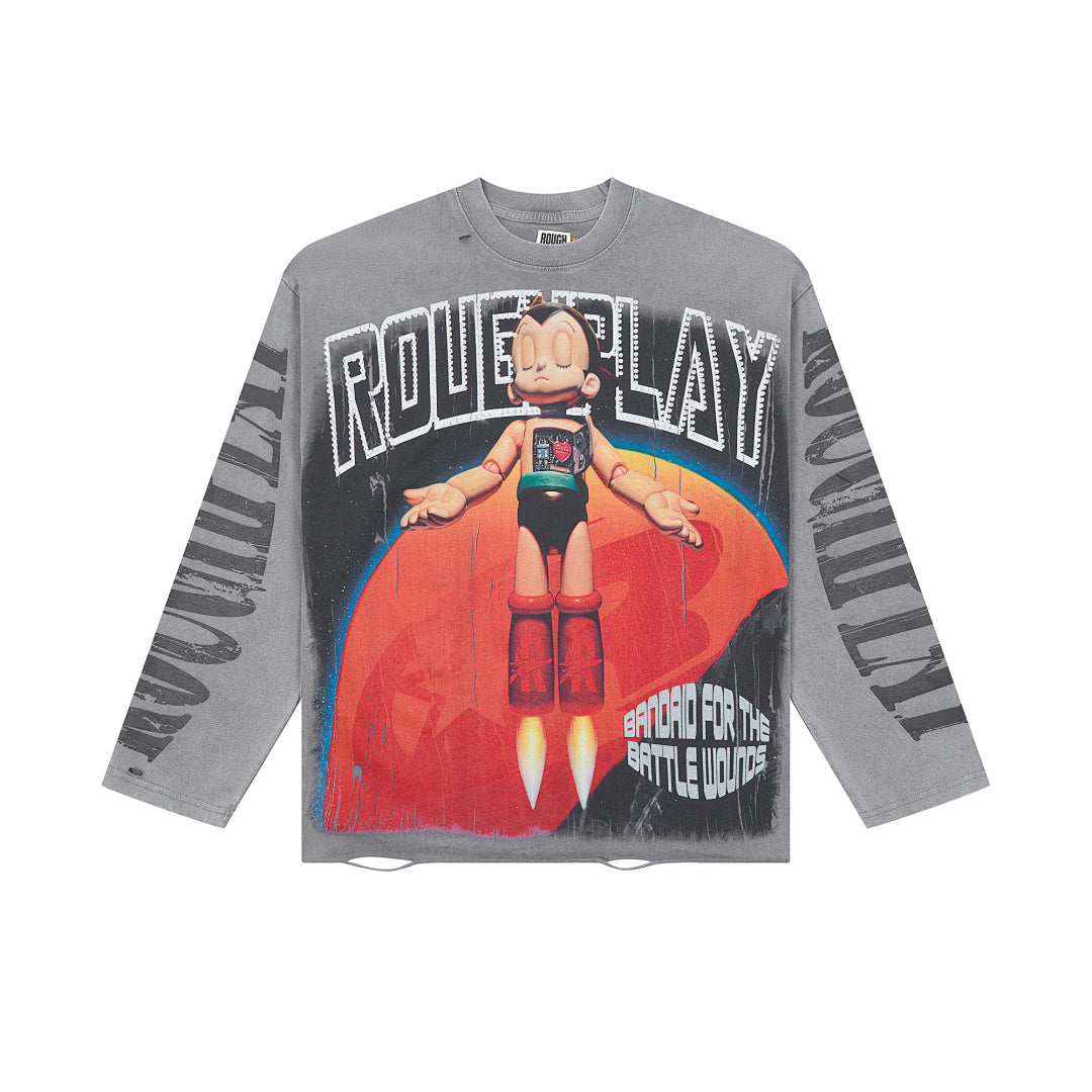 Rough Play Astro Kid Oversized Long Sleeve Tee — Grey