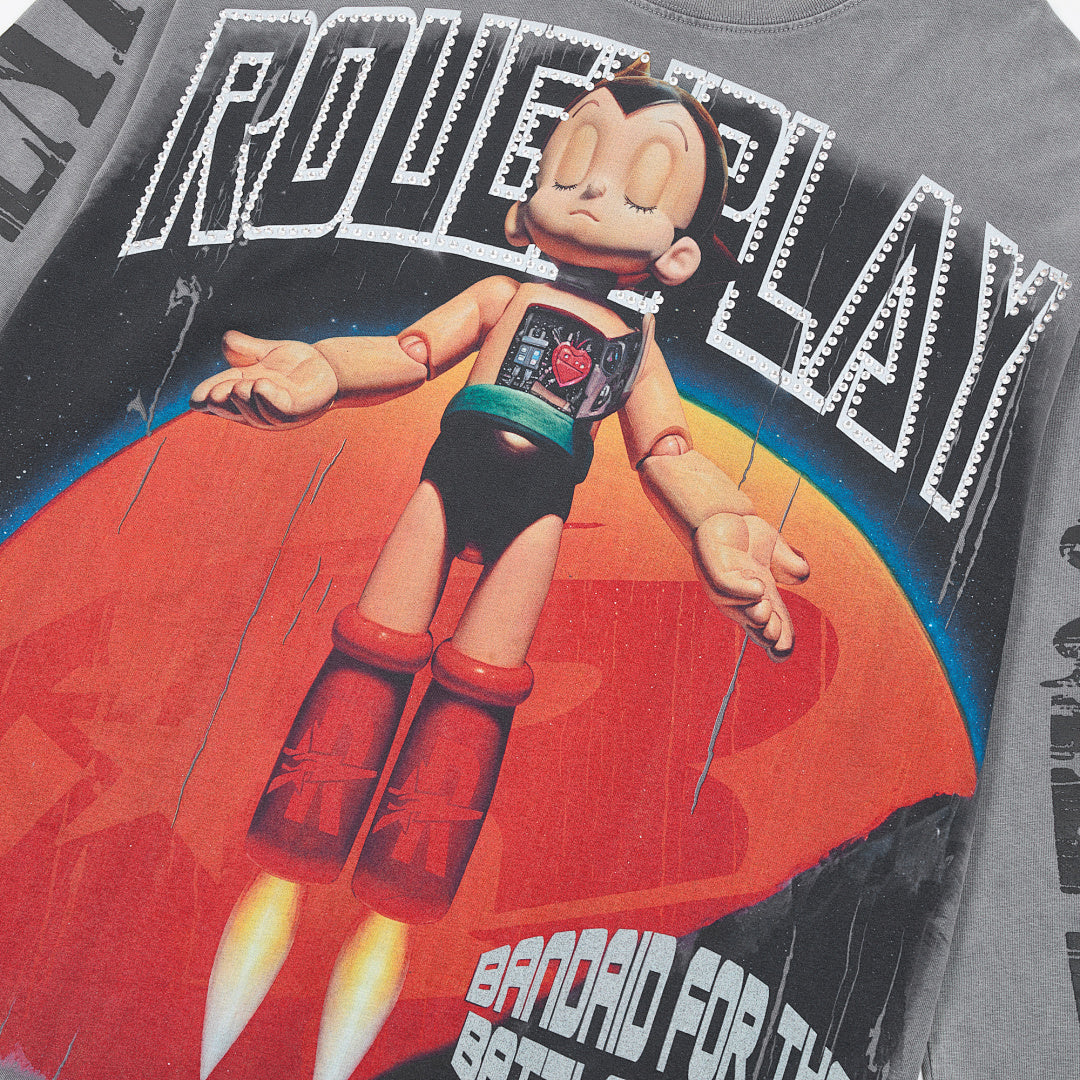 Rough Play Astro Kid Oversized Long Sleeve Tee — Grey
