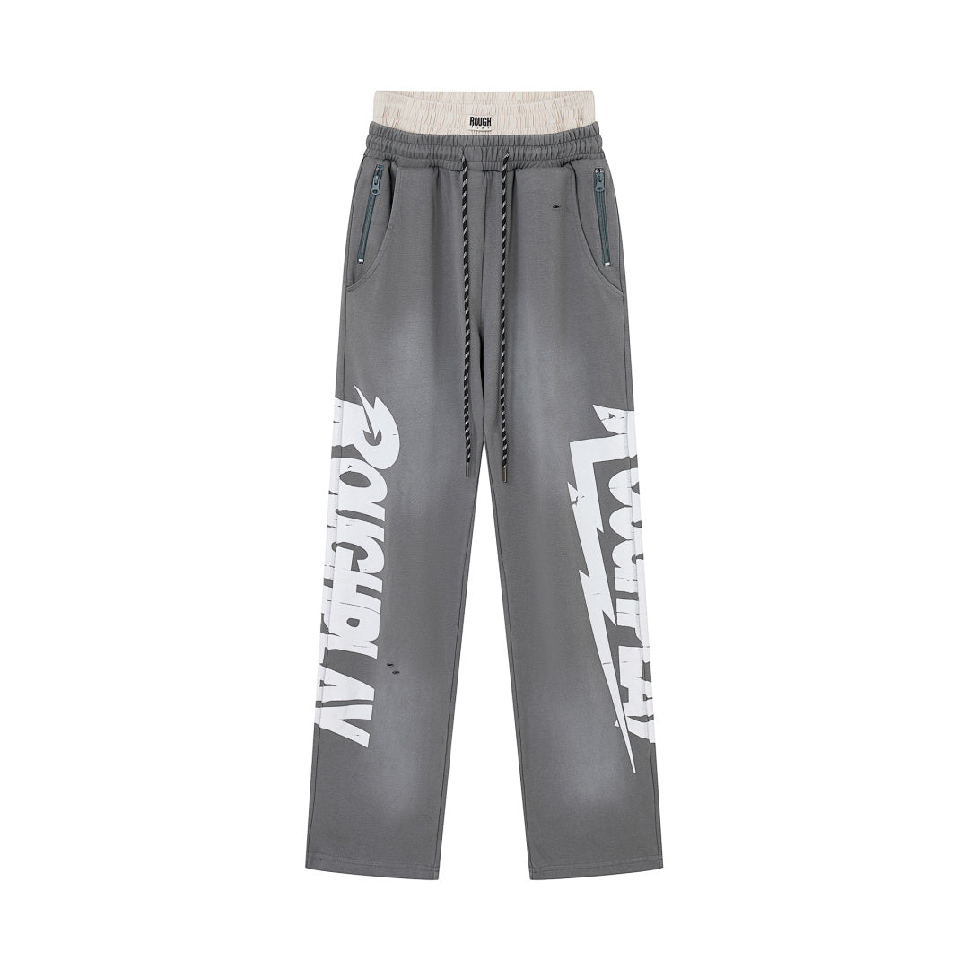 Rough Play Wordmark Oversized Sweatpants — Grey