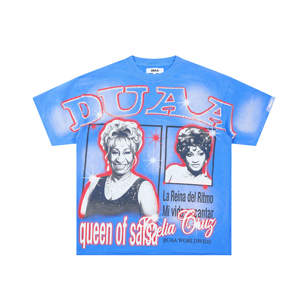 DUAA Celia Cruz Queen of Salsa Oversized Graphic Tee — Blue
