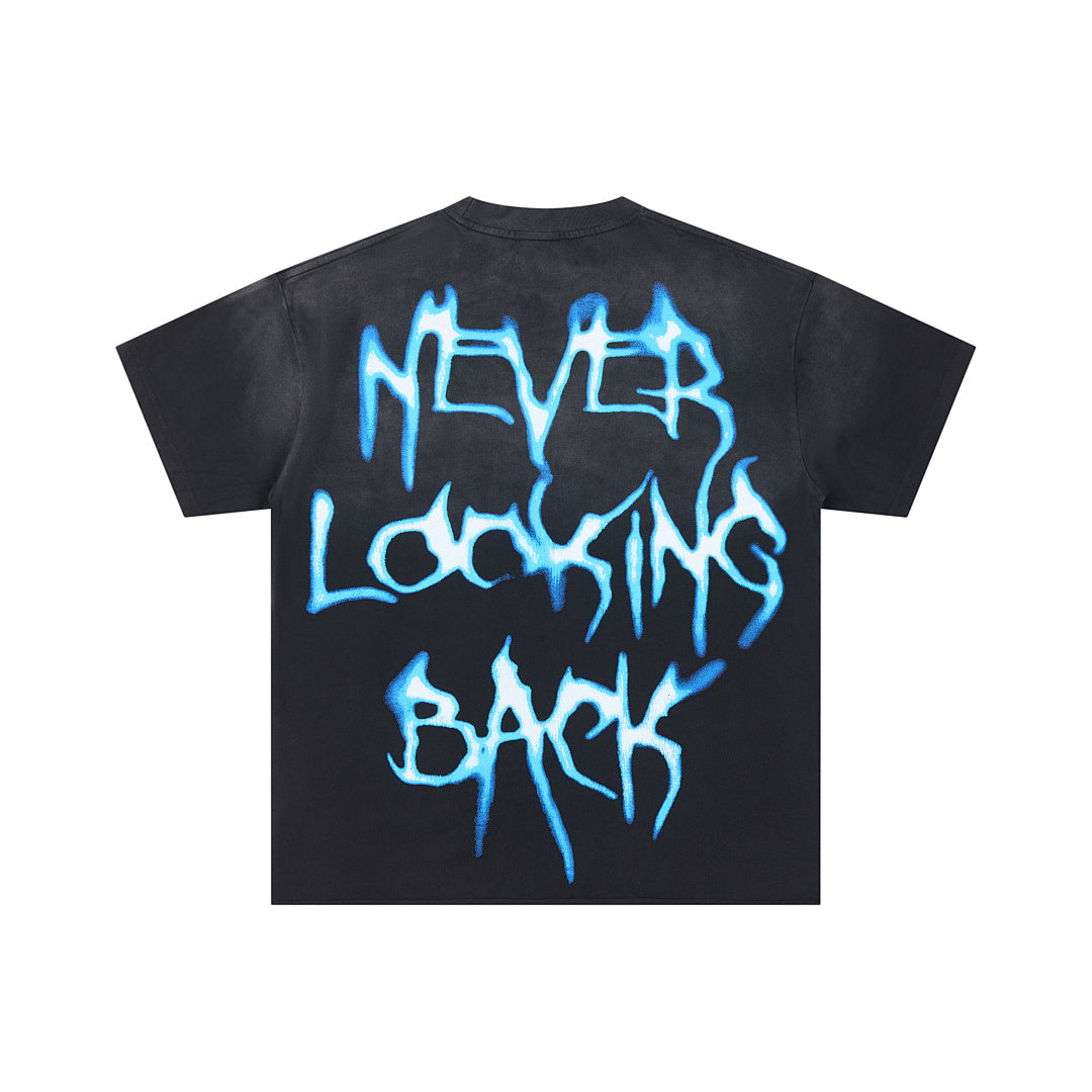 DUAA Blue Flame Butterfly Oversized Graphic Tee — Black