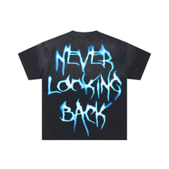 DUAA Blue Flame Butterfly Oversized Graphic Tee — Black