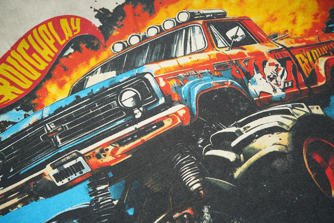 Rough Play Madness Monster Truck Oversized Graphic Tee — Grey