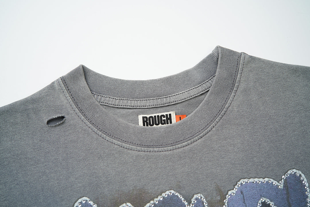 Rough Play Skeleton Guitarist Oversized Graphic Tee — Grey