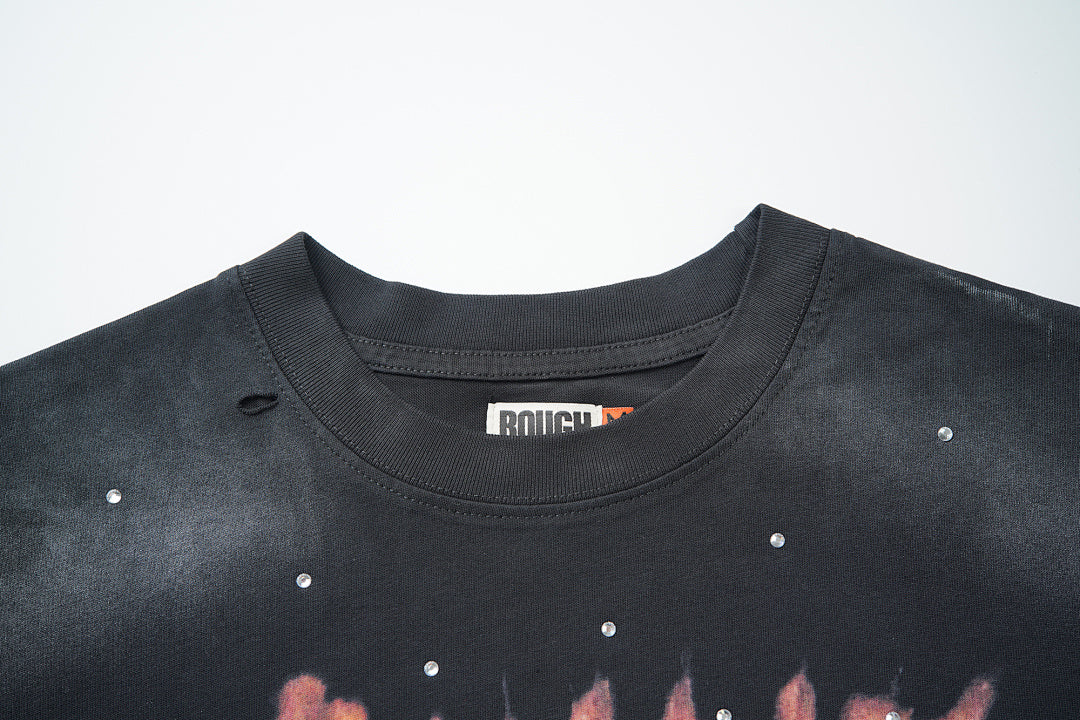 Rough Play Fire Eye Monster Oversized Graphic Tee — Black