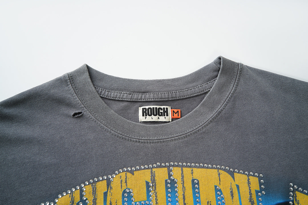 Rough Play Skull Batter Oversized Graphic Tee — Grey