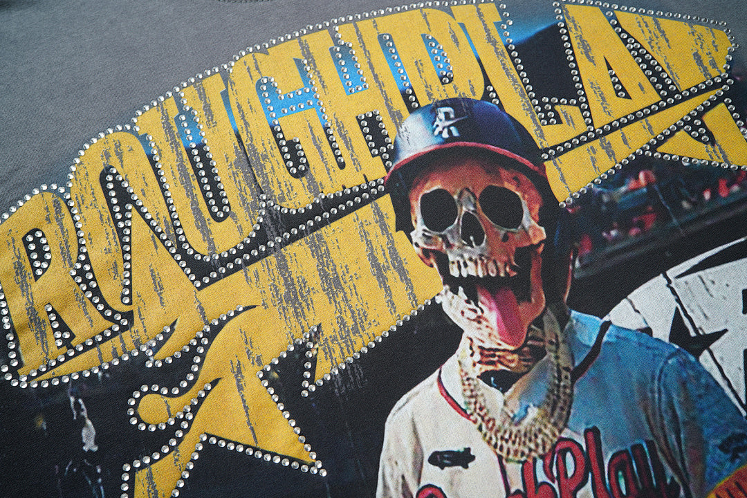 Rough Play Skull Batter Oversized Graphic Tee — Grey