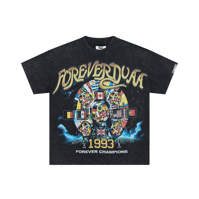 DUAA Forever Champions 1993 Oversized Graphic Tee — Washed Black