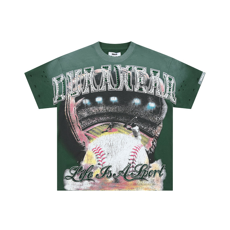 DUAA Wear Life Is A Sport Oversized Graphic Tee — Forest Green