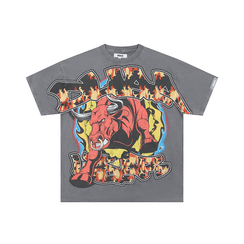 DUAA Raging Bull Oversized Graphic Tee — Washed Grey