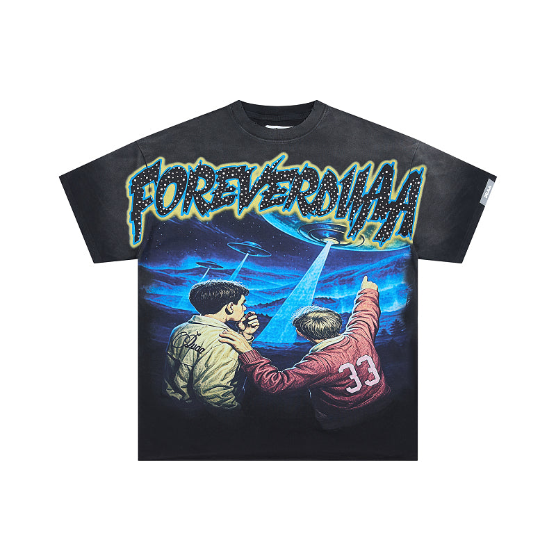 DUAA Forever Invasion 2 Oversized Graphic Tee — Washed Black