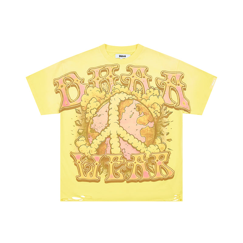 DUAA Wear Peace Earth Oversized Graphic Tee — Yellow