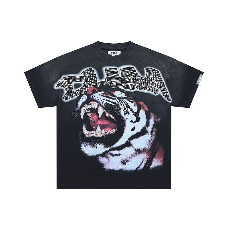 DUAA Roaring Tiger Oversized Graphic Tee — Washed Black