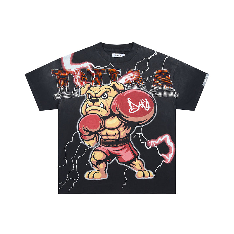 DUAA Boxing Bulldog Oversized Graphic Tee — Black