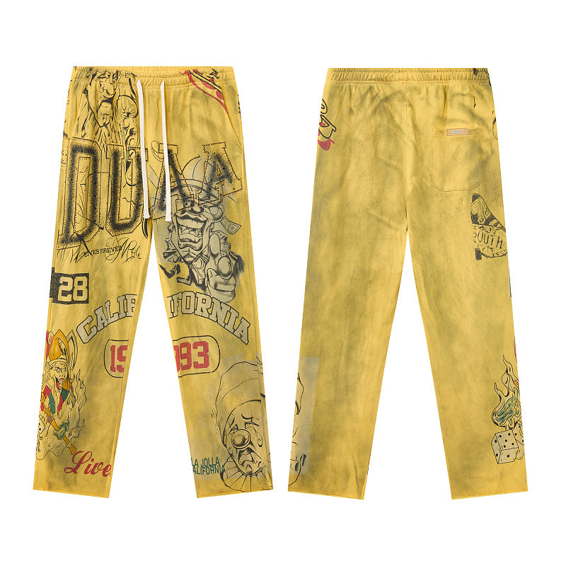 DUAA California 1993 Tattoo Graphic Sweatpants — Washed Yellow