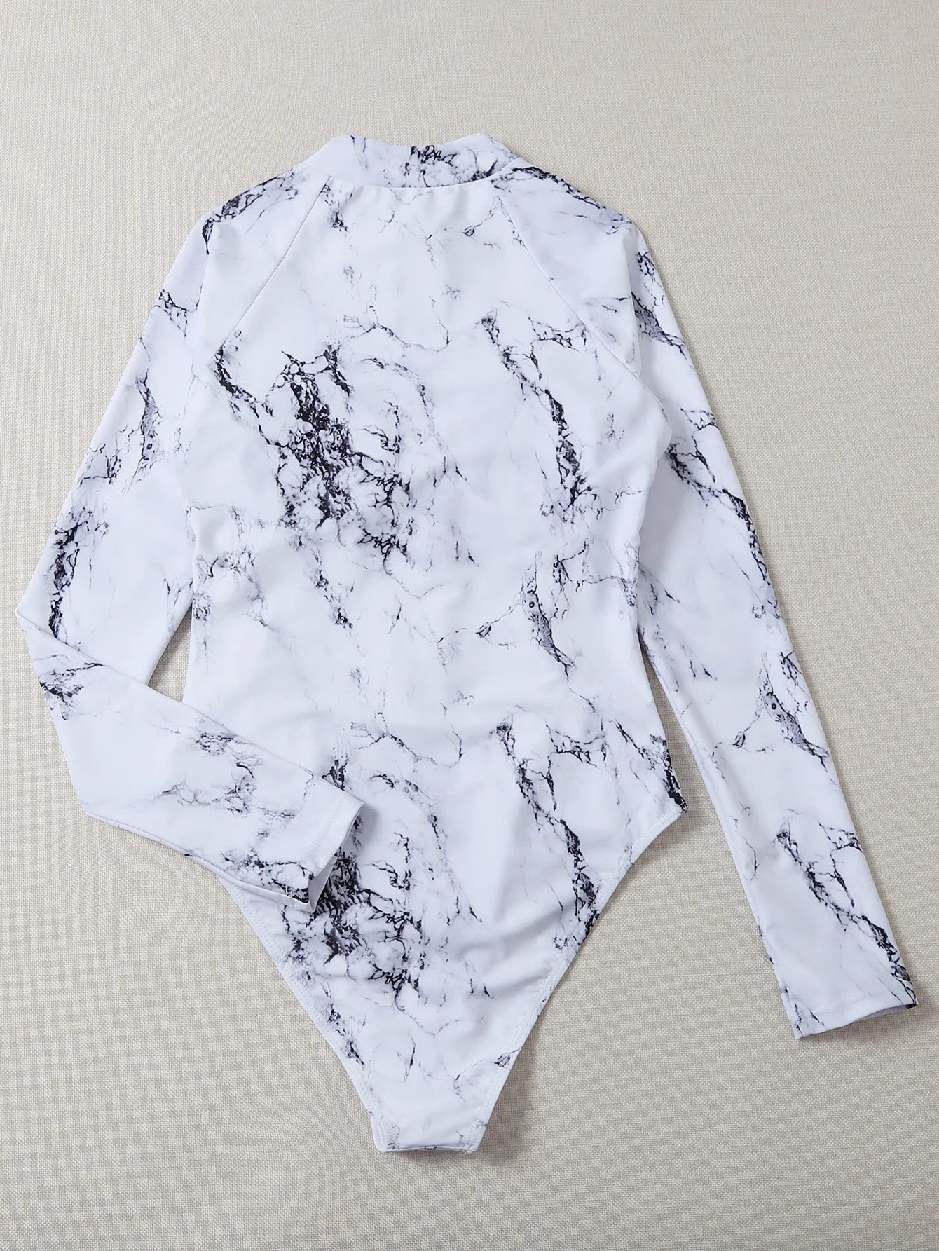 White Solid Color One-Piece Swimsuit Long Sleeve Swimwear Sports Women's Swimming Bathing Suit Beach Bather Surfing Swim Wear