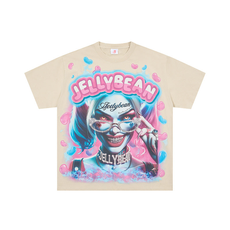 Jellybean Miss Mayhem Oversized Graphic Tee — Washed Beige