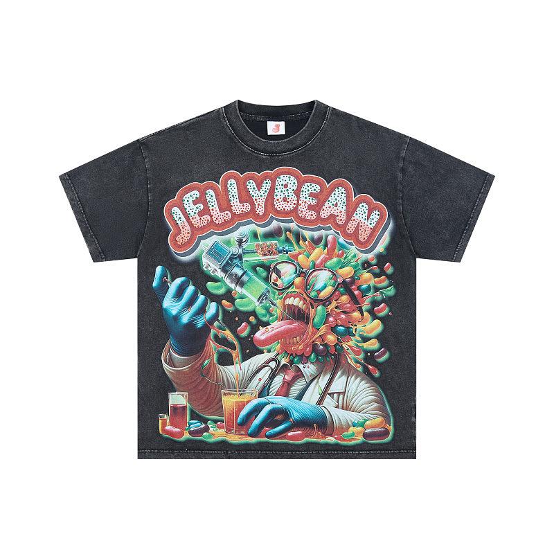 Jellybean Doctor Bean Oversized Graphic Tee — Washed Black