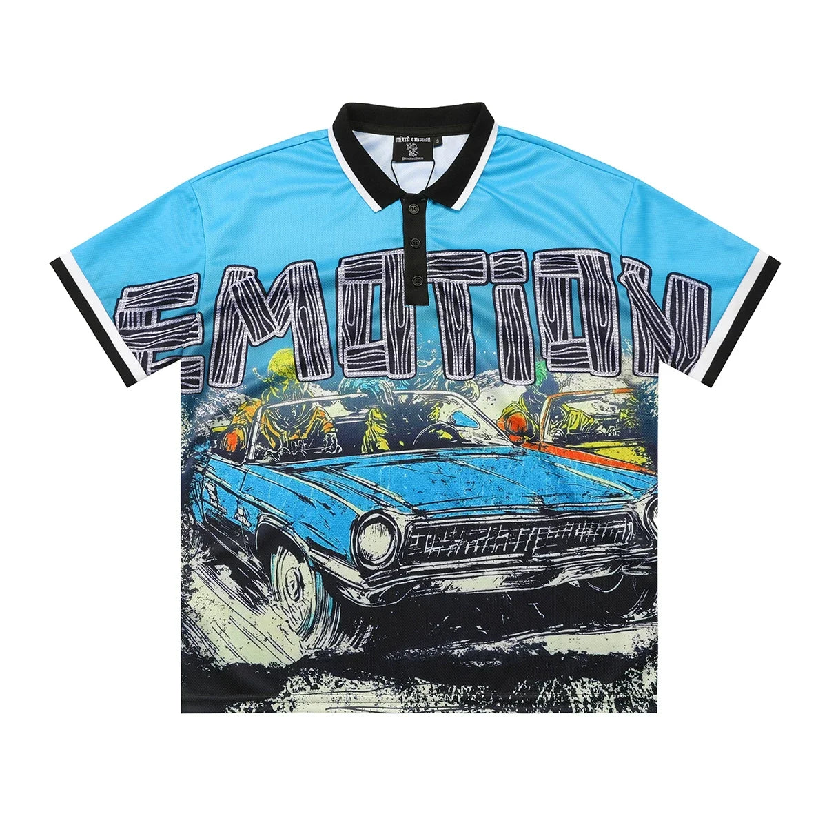 Mixed Emotion Retro Car Graphic Short Sleeve Polo