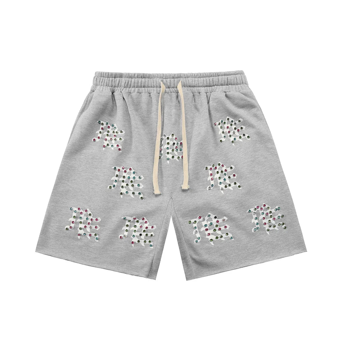 Mixed Emotion Casual Shorts – Rhinestone Gothic Letter Print