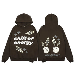 Broken Planet Shift Of Energy Dark Brown Oversized Graphic Hoodie