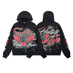 Mixed Emotion Hate Or Love Front‑Back Print Pullover Hoodie