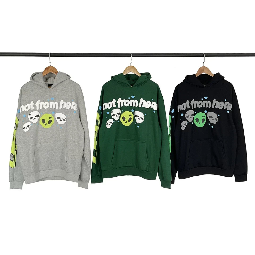 Broken Planet Not From Here Alien Skull Hoodie‑3 Colors