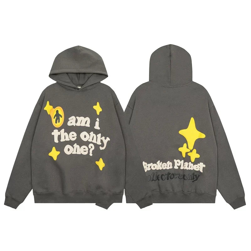 Broken Planet Am I The Only One Dark Grey Oversized Graphic Hoodie