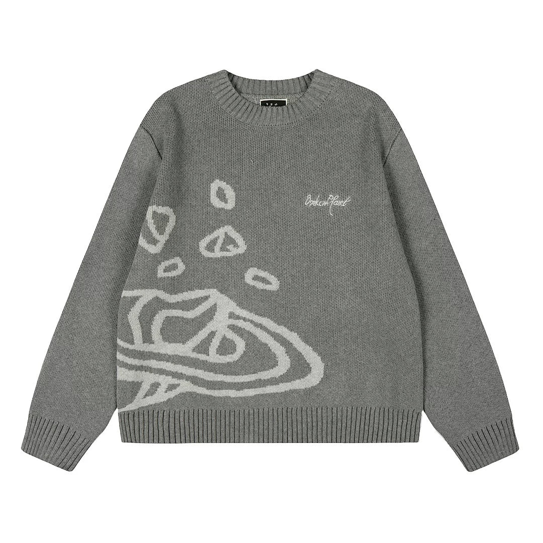 Broken Planet Planet Star Jacquard Crewneck Knit Sweater - Grey
