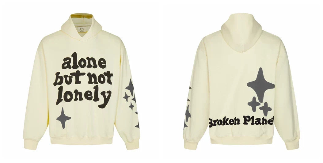 Broken Planet Alone But Not Lonely Cream Oversized Graphic Hoodie