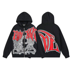 Mixed Emotion Black Zip Hoodie – Red White Art Print