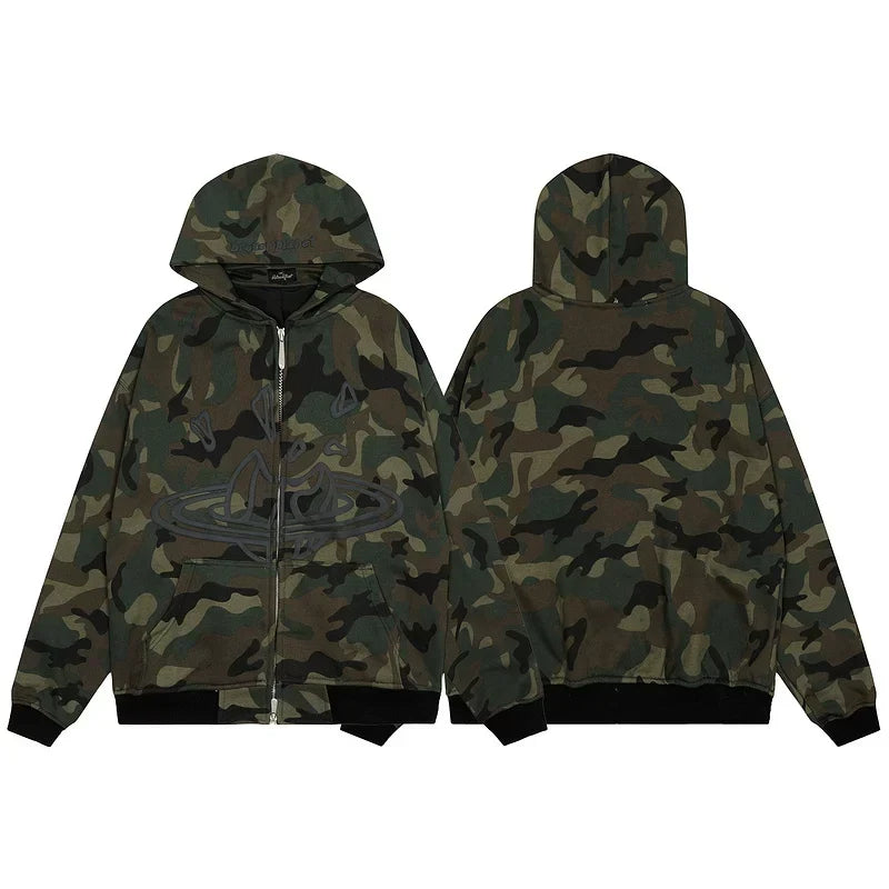 Broken Planet Camo Cracked Planet Cropped Zip Up Hoodie