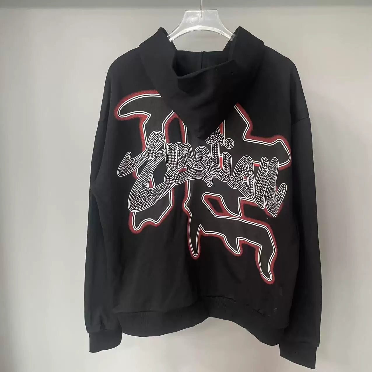 Mixed Emotion Black Zip Hoodie – Worn Angel Rhinestone Emotion Print