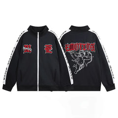 Mixed Emotion Cupid Angel Print Zip‑Up Track Jacket
