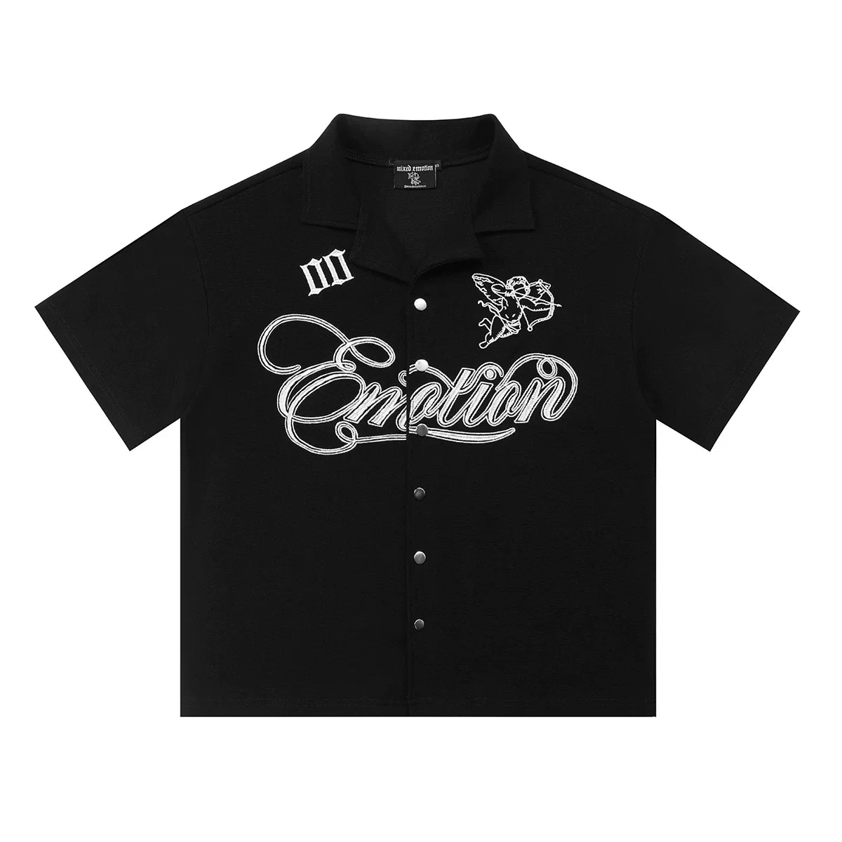 Mixed Emotion Short Sleeve Shirt – White Embroidered Emotion Print