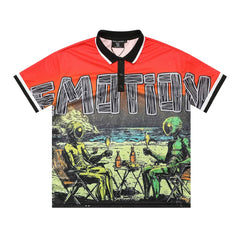 Mixed Emotion Alien Beach Graphic Short Sleeve Polo