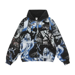 Foreign Trade Fashion Vale Retro Printed Coat High Street Trendy Casual Hip Hop Fashion Men's and Women's Hooded Cardigan Sweatshirt (2)