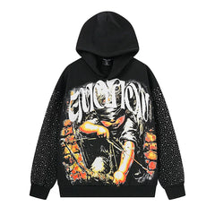 Mixed Emotion Vintage Archer Graphic Rhinestone‑Sleeve Hoodie