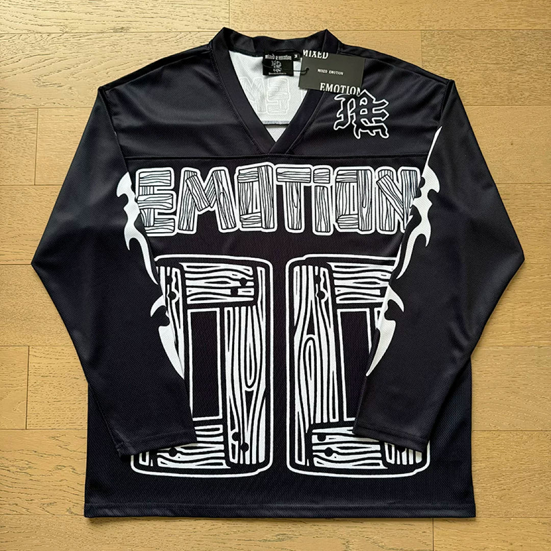 Mixed Emotion 00 Wood Grain Print Long‑Sleeve Hockey Jersey