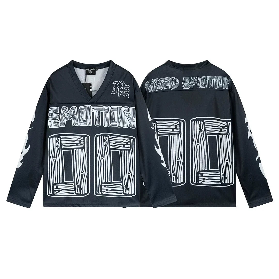 Mixed Emotion 00 Wood Grain Print Long‑Sleeve Hockey Jersey