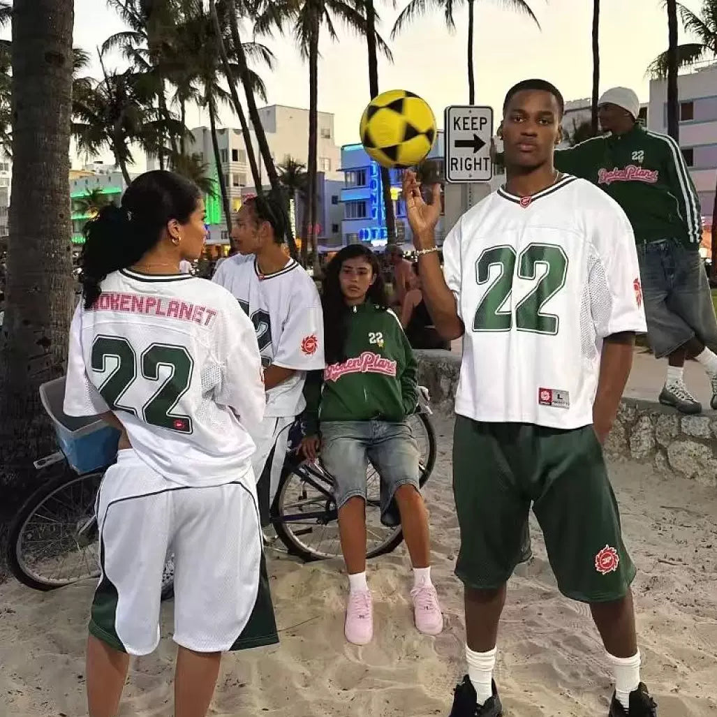 Broken Planet 22 Cropped Mesh Football Jersey, White Retro Oversized Short Football Tee