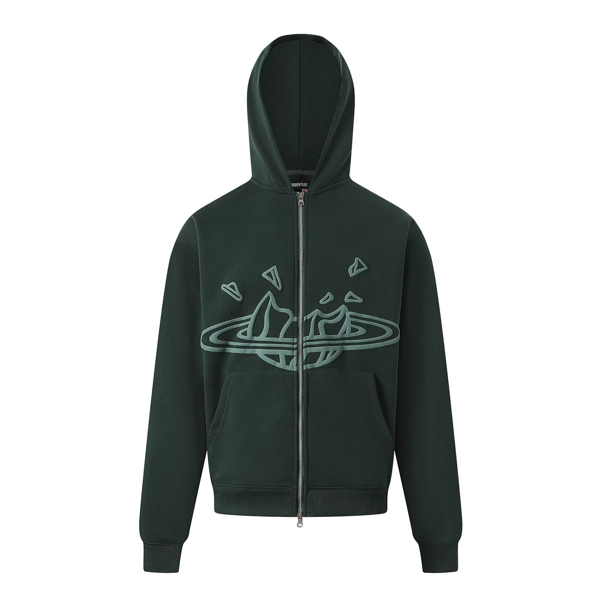 Broken Planet Outline Cracked Planet Forest Green Zip Hoodie