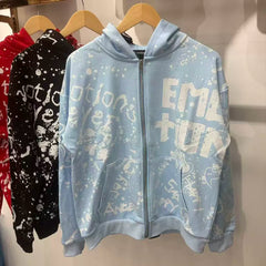 Mixed Emotion Splatter Graffiti Full‑Zip Hoodie